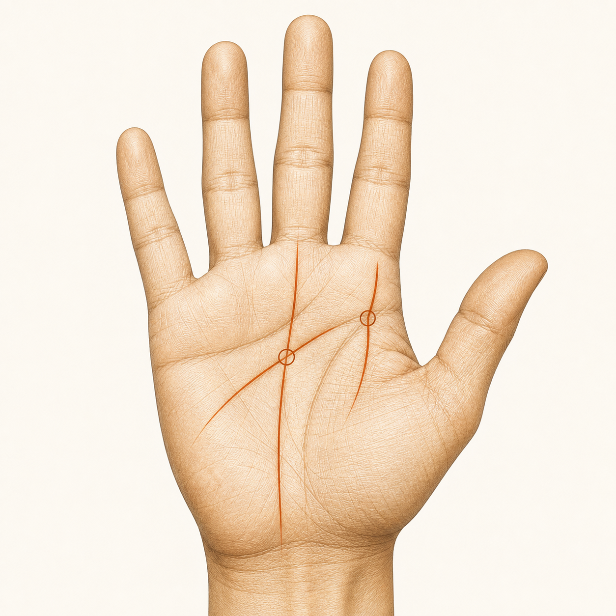 Palm with the fate line and head line highlighted, business context