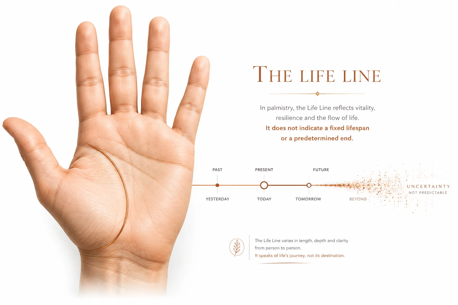 Editorial illustration of an open palm with the life line highlighted