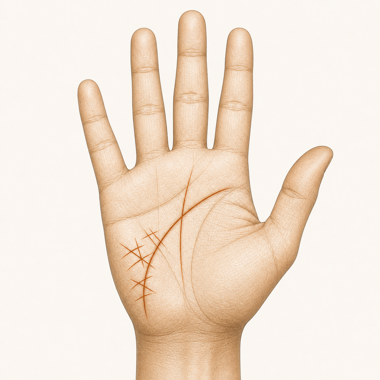 Palm with opposition lines visible, analytical editorial mood