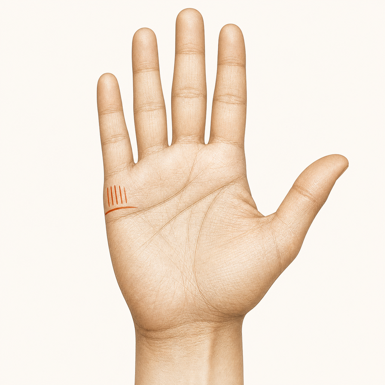 Palm with the edge of the hand visible, children lines area shown gently