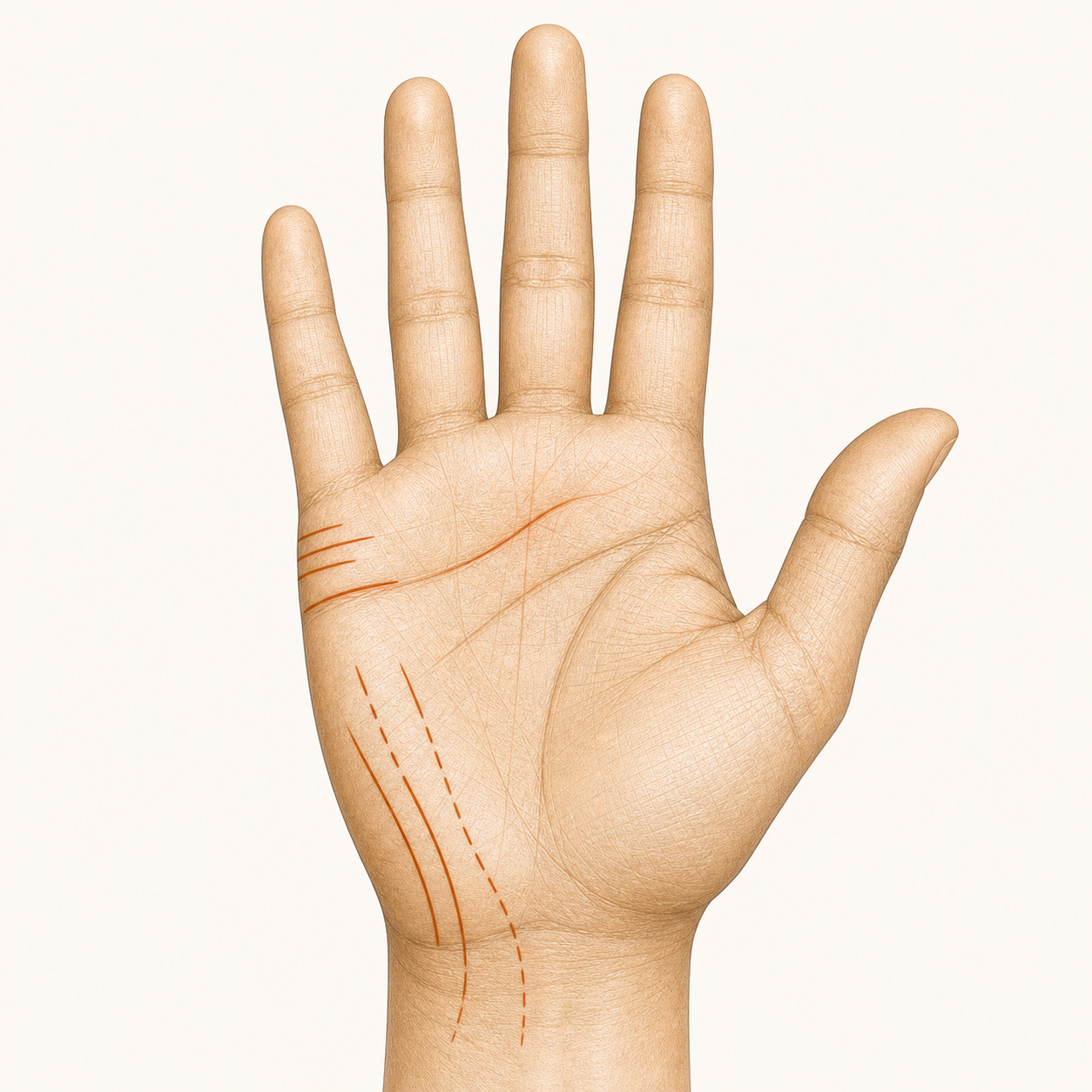 Palm with travel lines and relationship lines visible
