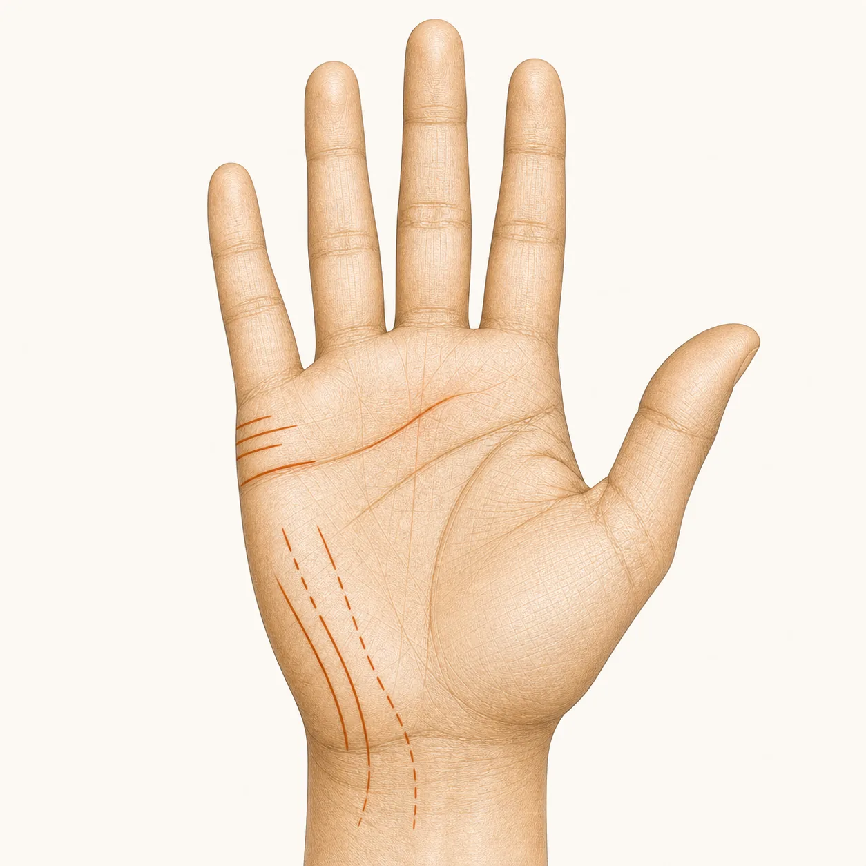 Palm with travel lines and relationship lines visible
