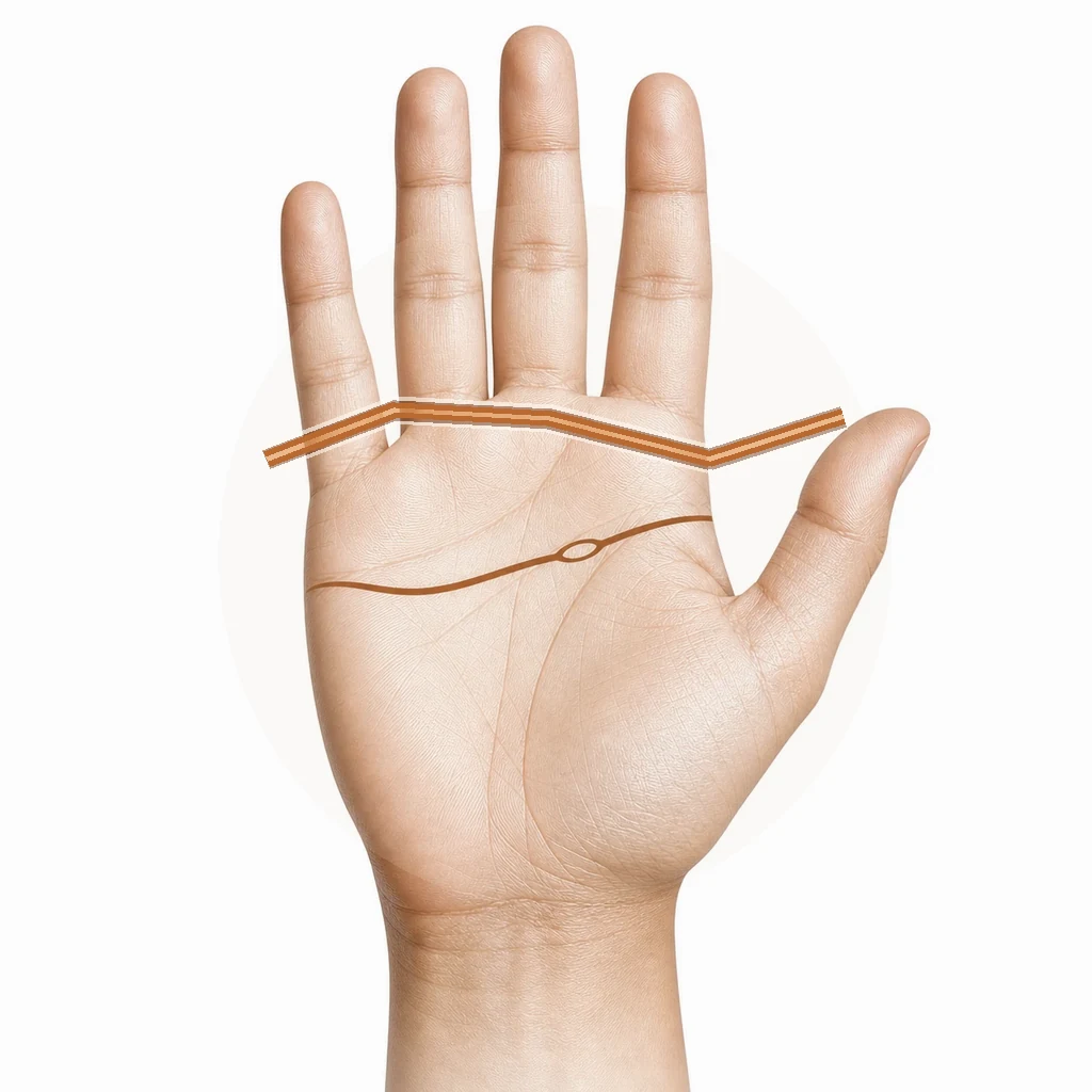 Illustration of a hand with the heart line glowing warmly