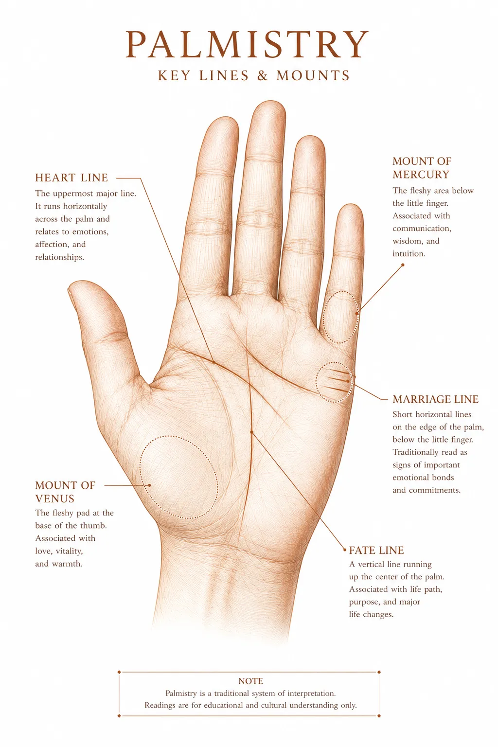 Annotated palm diagram for marriage-related palmistry areas