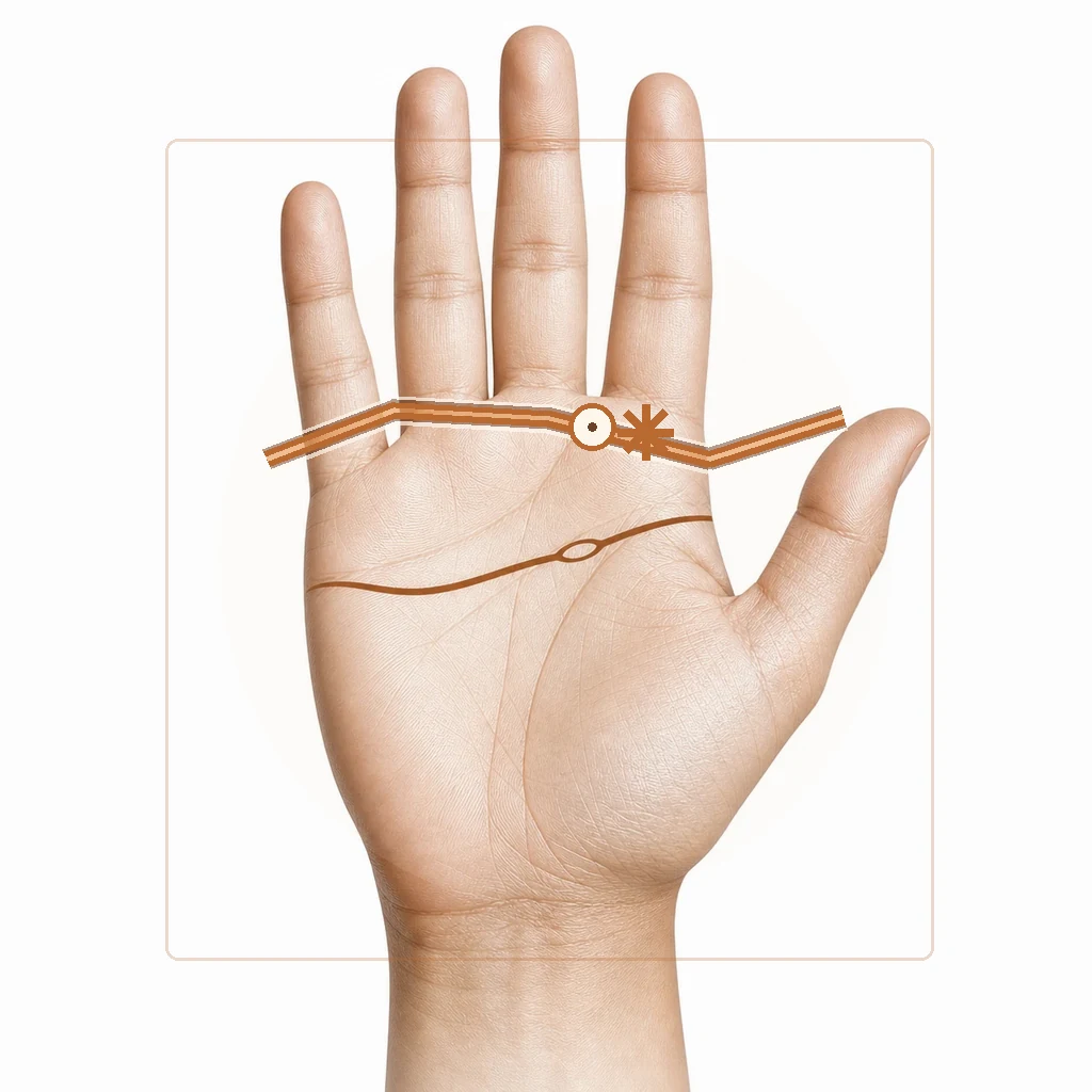 Palm diagram with double heart line and star on Venus mount