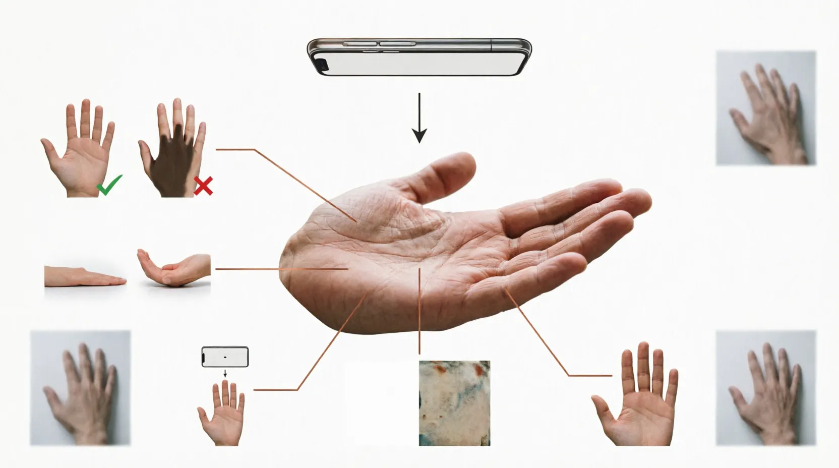 Diagram showing correct palm photography technique