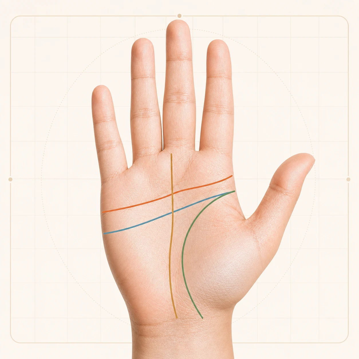 Palm diagram with the four major lines labelled