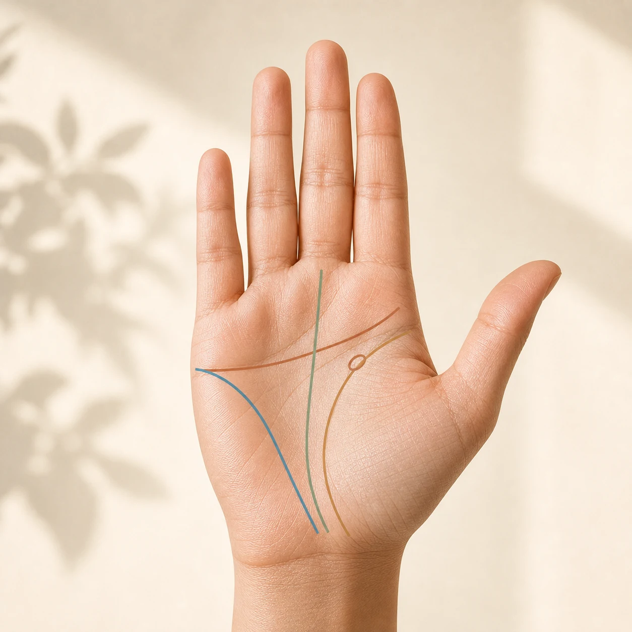 An open palm with the four major lines labelled