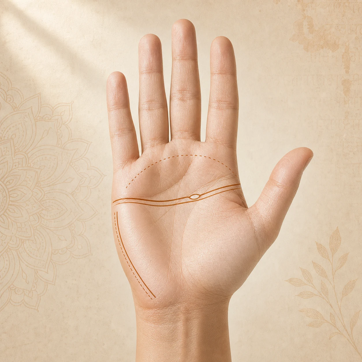 Open palm beside Indian manuscript motifs