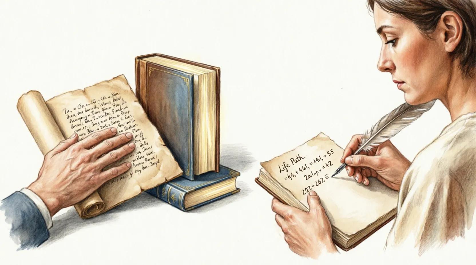 Editorial illustration of a single number surrounded by symbolic tradition on one side and an empty data chart on the other