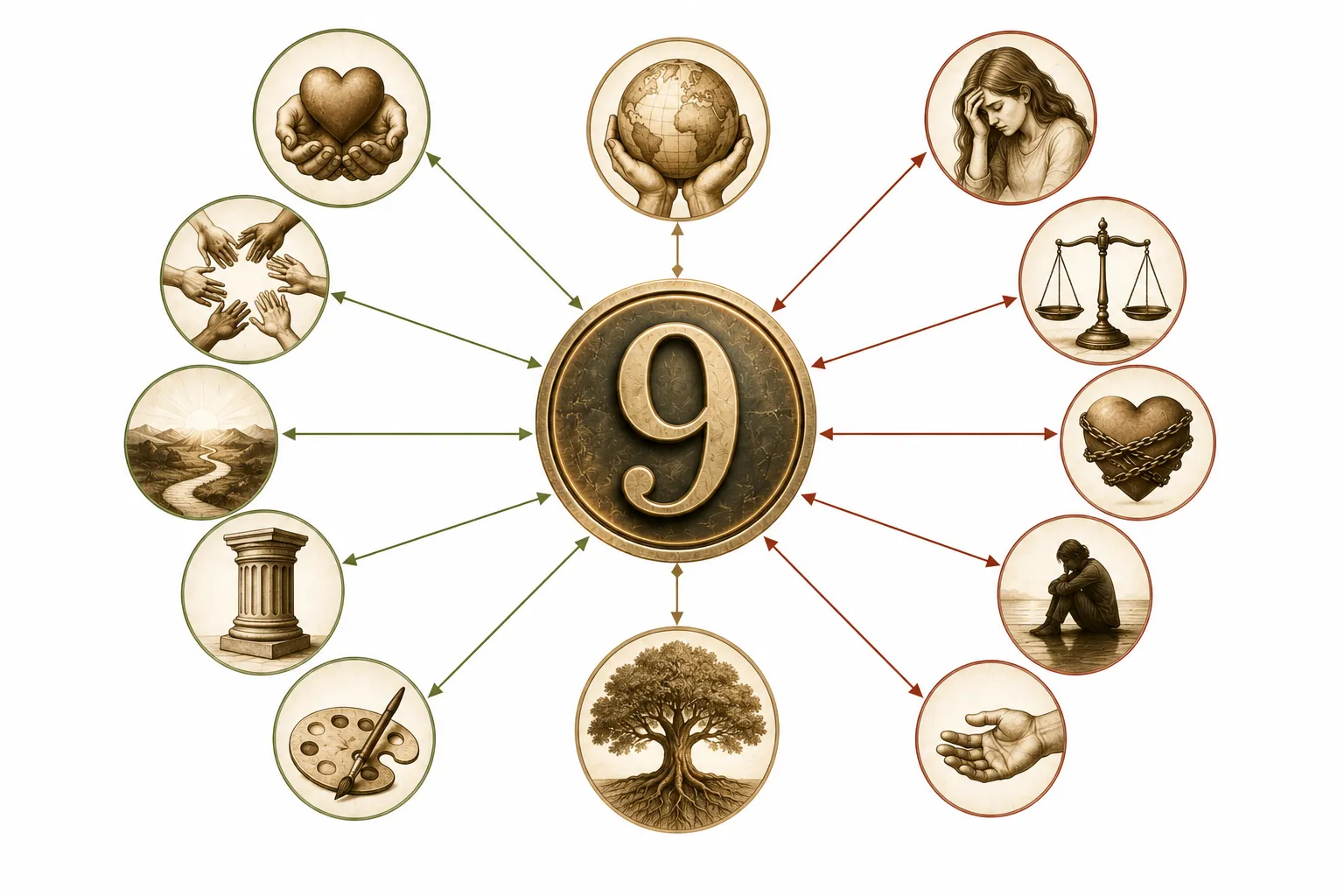 A numeral 9 drawn as a closing spiral folding back toward its own center