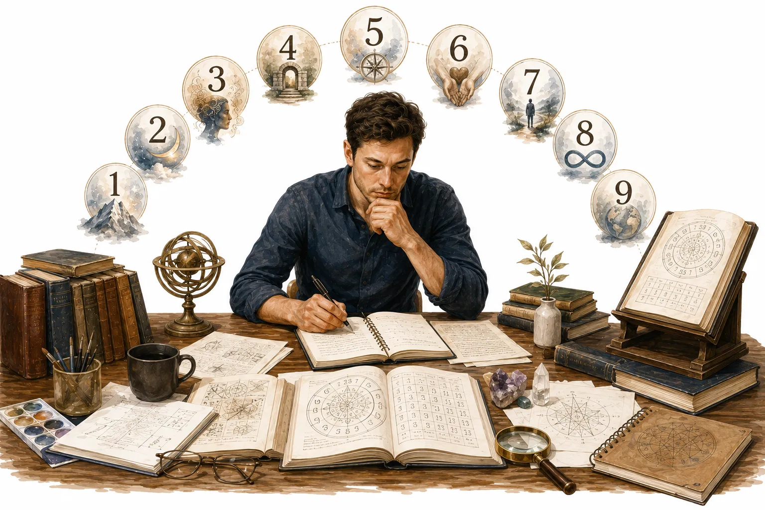 Editorial illustration of numbers casting long shadows