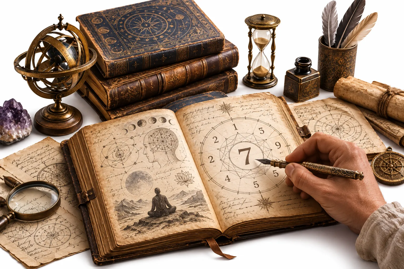 A calendar with the 7th, 16th, and 25th highlighted, all reducing to the birth number 7