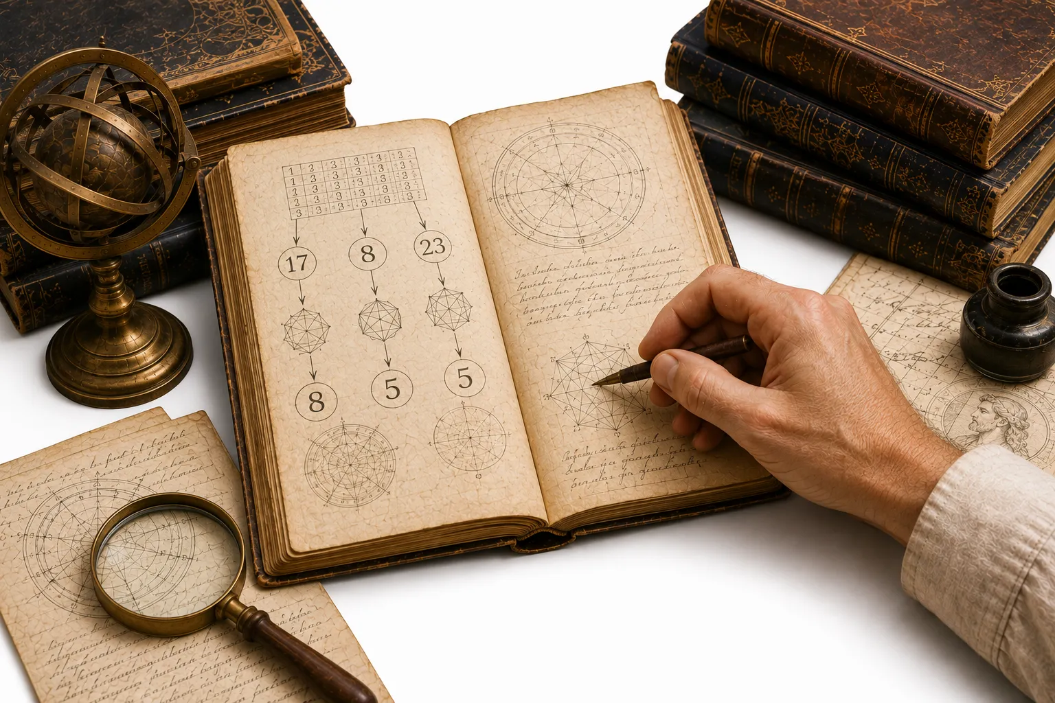 Illustration of numbers 1 through 9, 11, and 22 arranged like a small reference chart