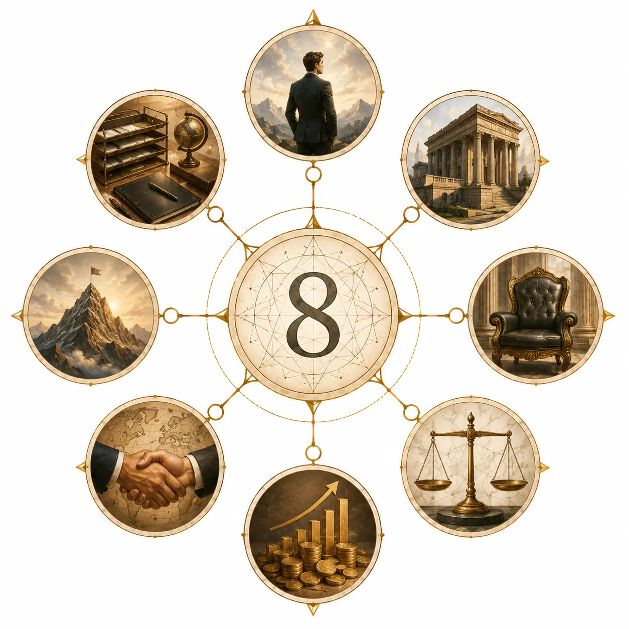 Illustration of a poised, commanding figure representing personality number 8