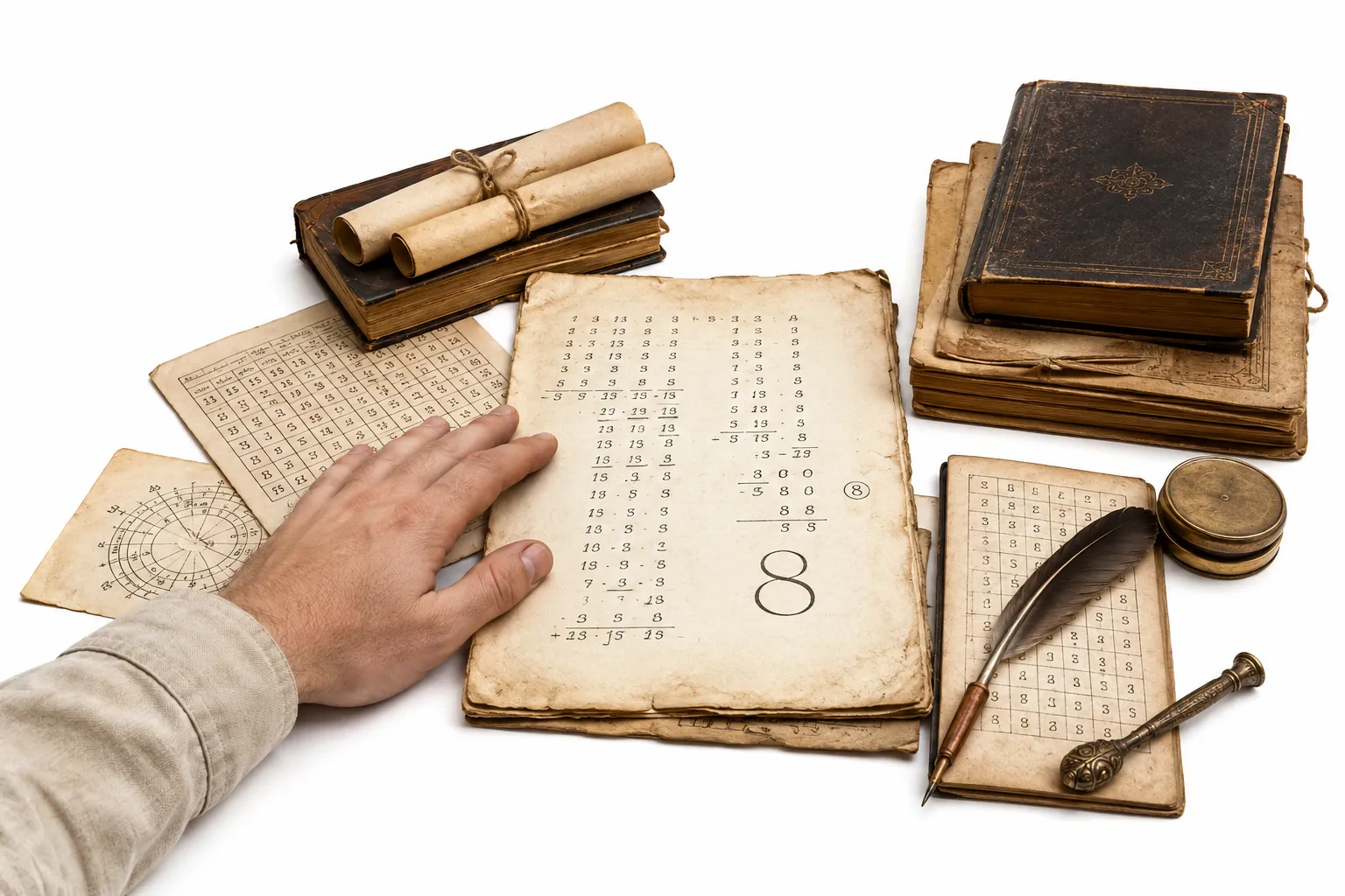 A birth name being converted letter by letter into numbers, reducing to the digit 8