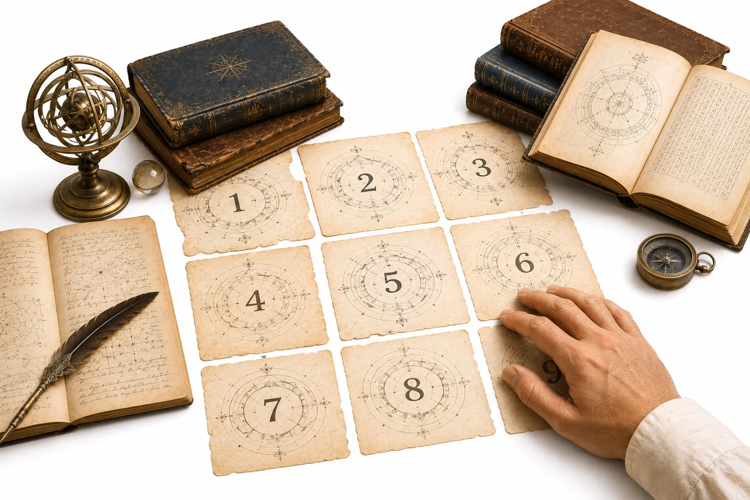 Several different numbered lists of "lucky numbers" from different cultural traditions, side by side