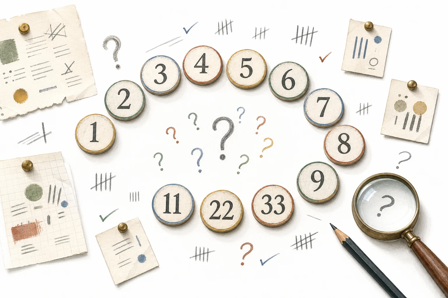 Editorial ranking marks beside equal number glyphs, suggesting contested luck claims