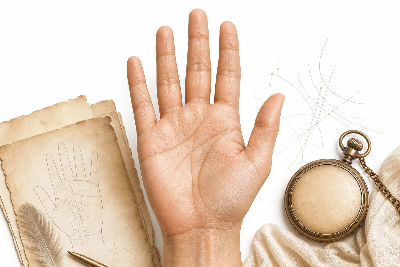 A vintage portrait of Cheiro with palm diagrams in the background