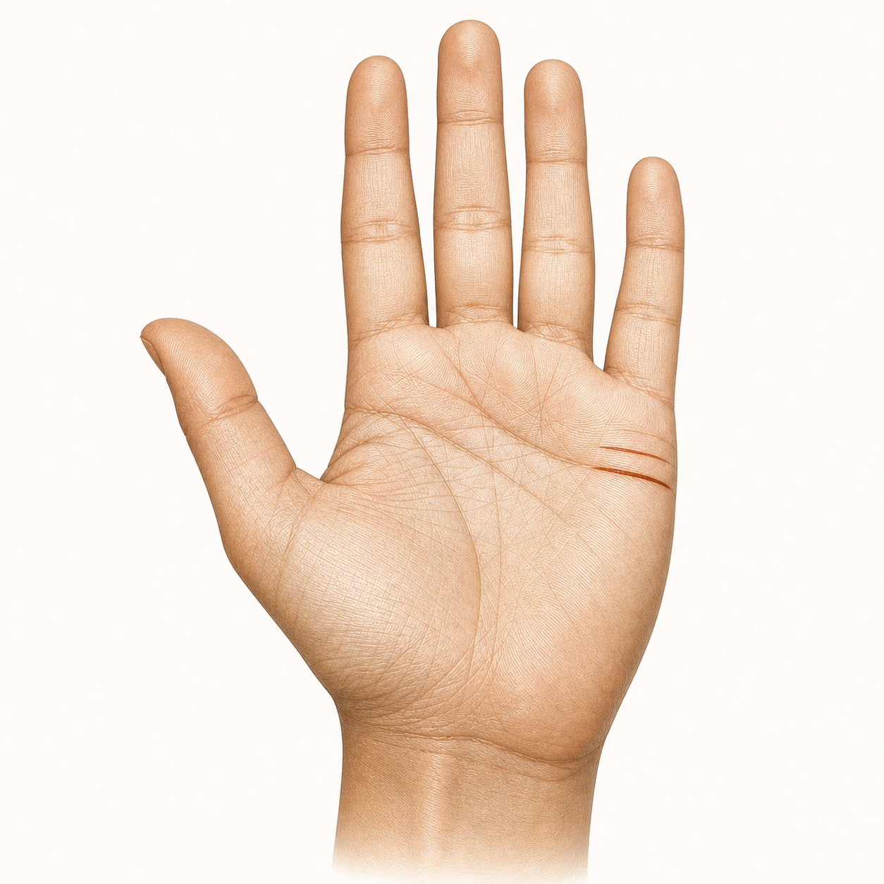 Female hand showing two horizontal lines below the little finger