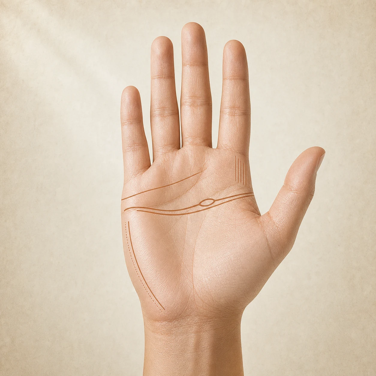 Palm diagram highlighting vertical marks under the little finger