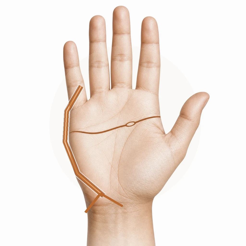 Hand with a life line that splits into a Y shape