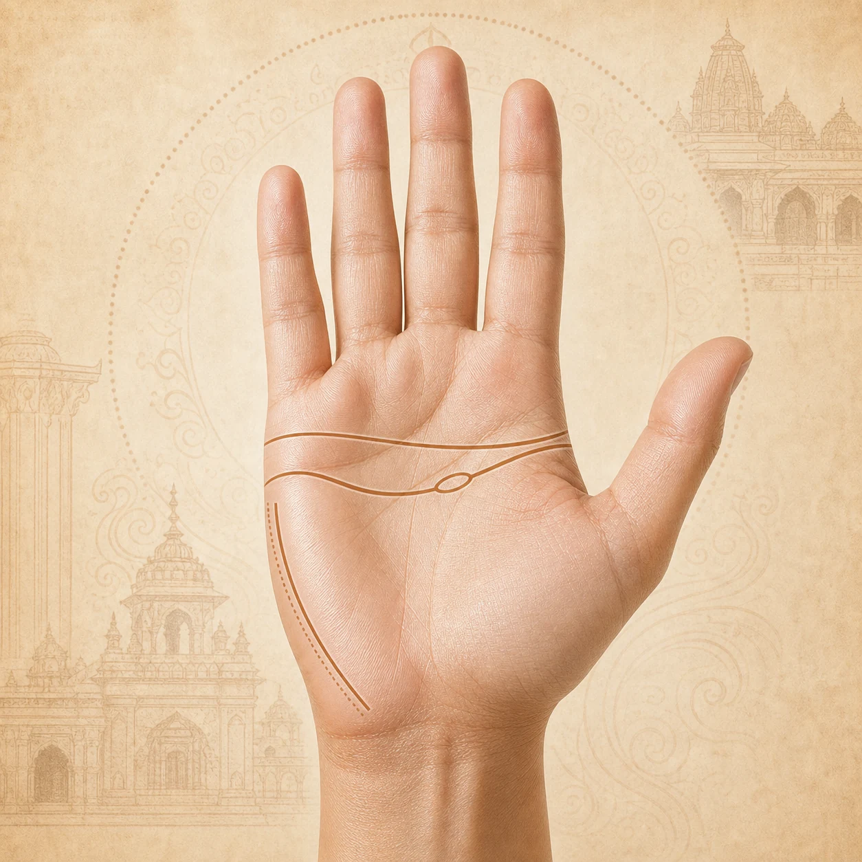Traditional Indian manuscript and palm diagram without deity depiction