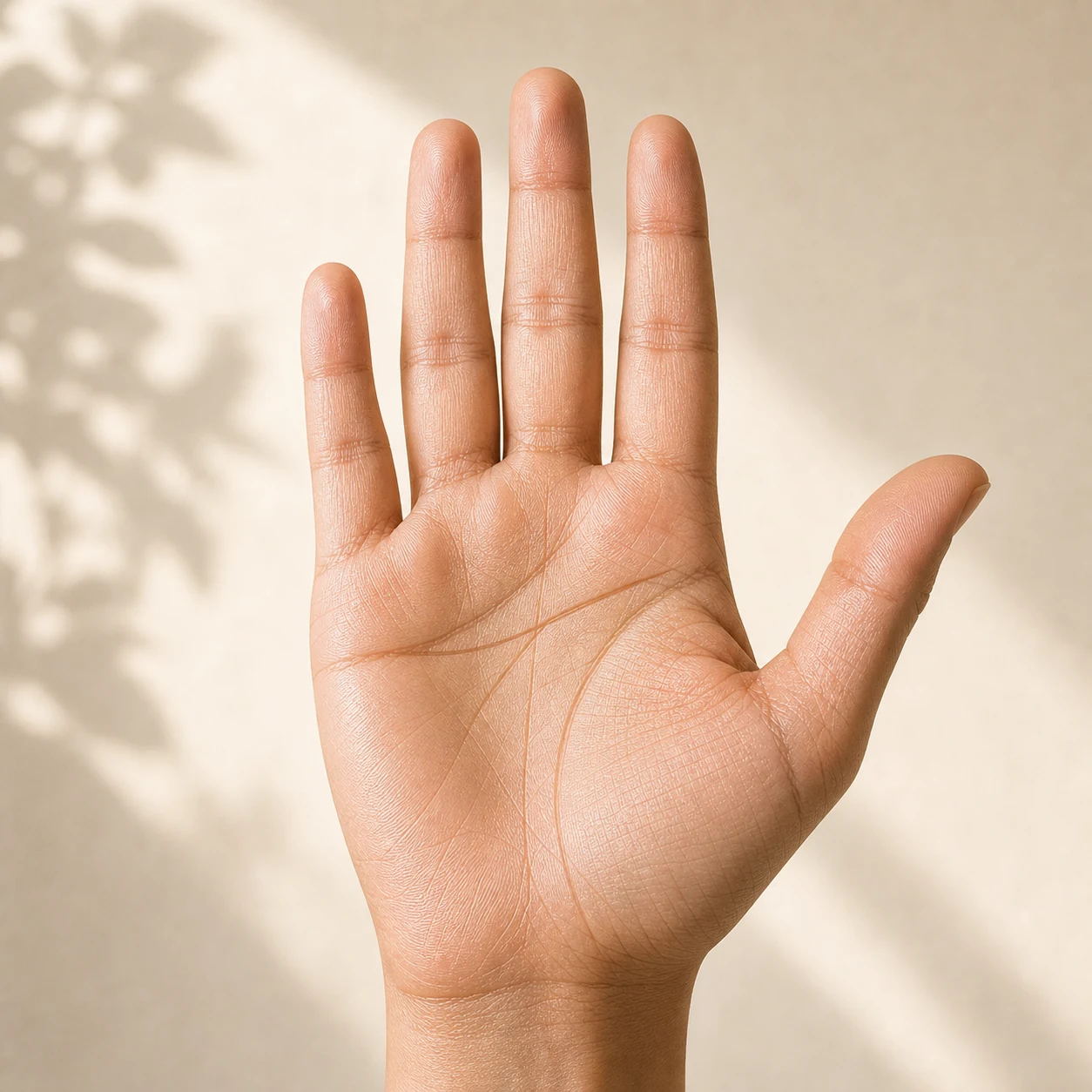 An open palm showing the major lines, soft warm lighting