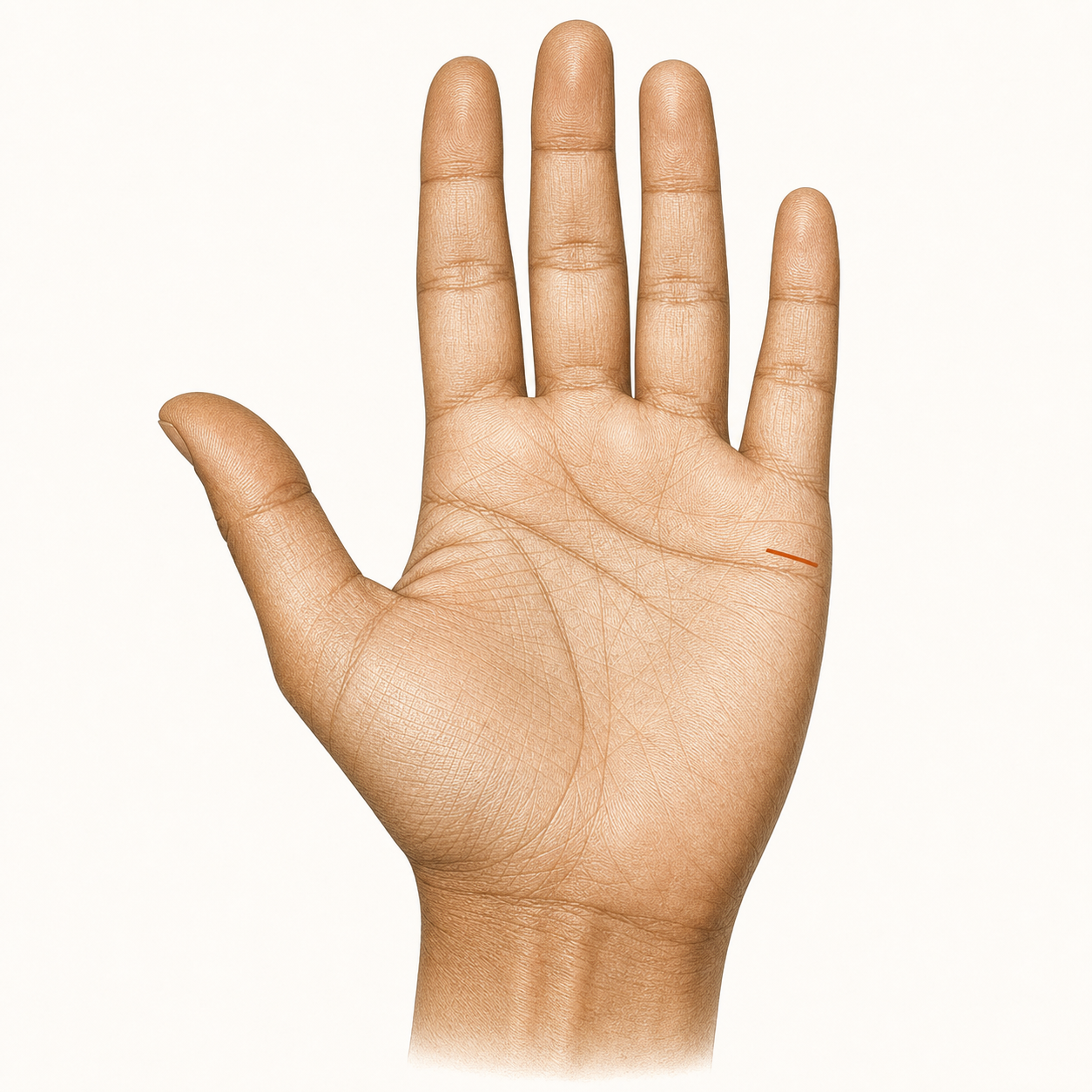 Close-up of a palm showing a short horizontal line below the little finger